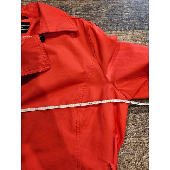 Lands end womens trench rain coat large XL 14/16 coral red orange Belted button - Picture 3 of 9